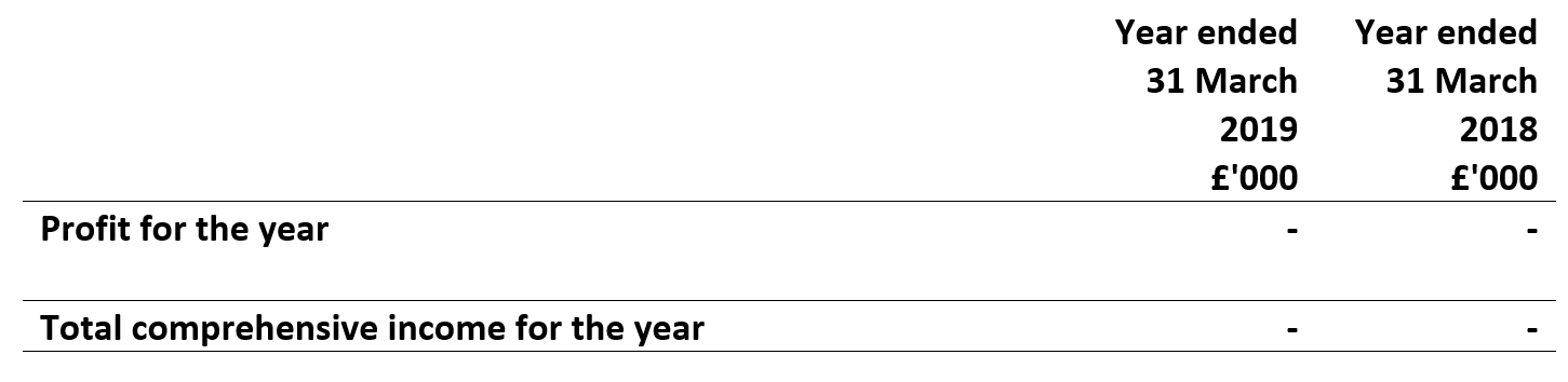 Statement of comprehensive income year ended 31 March 2018 and 31 March 2019