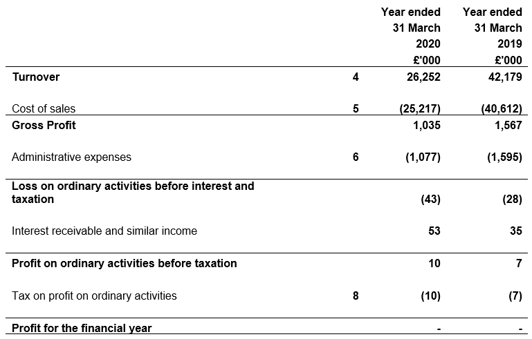 Profit and Loss Account year ended 31 March 2019 and 31 March 2020