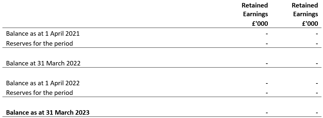 Statement of changes in reserves for the year ended 31 March 2023