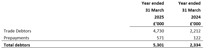 Debtors for the year ended 31 March 2025