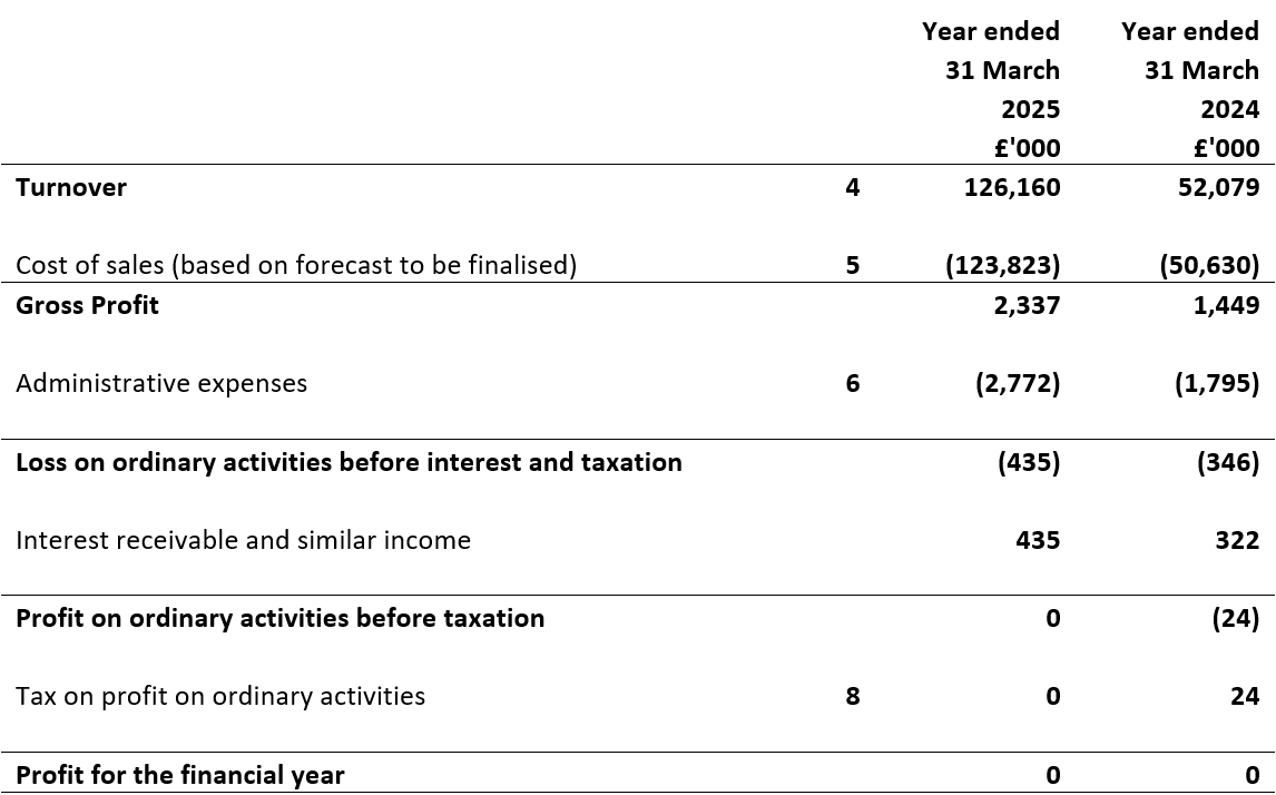 Profit and loss for the year ended 31 March 2025